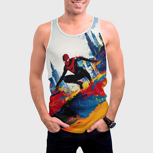 Мужская майка без рукавов Человек - паук и пролитая краска / 3D-Белый – фото 3