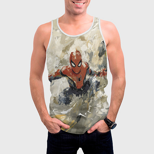 Мужская майка без рукавов Человек - паук маслом / 3D-Белый – фото 3