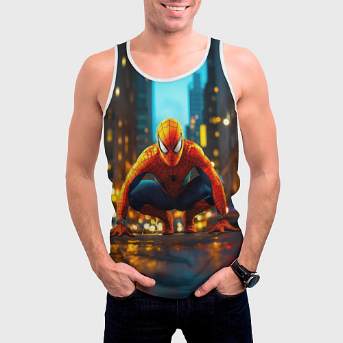 Мужская майка без рукавов Человек паук на старте / 3D-Белый – фото 3
