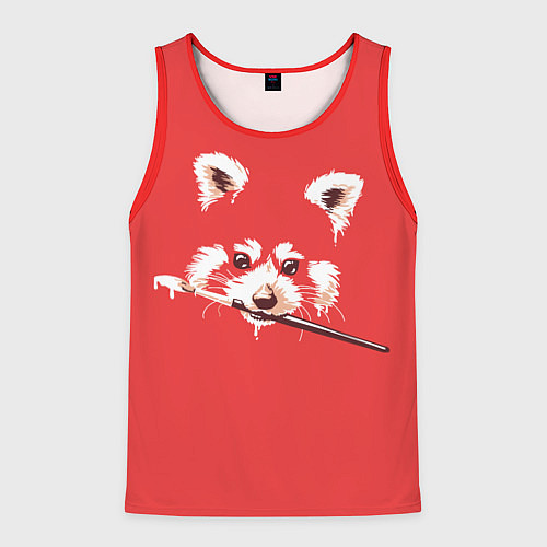 Мужская майка без рукавов Красная панда с кисточкой в зубах / 3D-Красный – фото 1