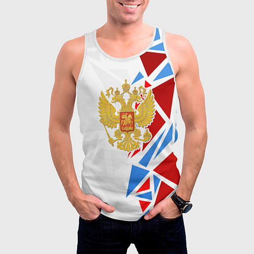 Мужская майка без рукавов Герб России - фрагментация цветов / 3D-Белый – фото 3