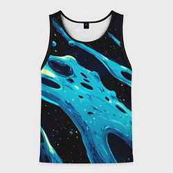 Майка-безрукавка мужская Синие волны краски на черном, цвет: 3D-черный