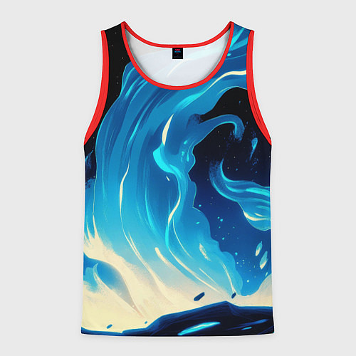 Мужская майка без рукавов Бело-синее пламя из абстрактных красок / 3D-Красный – фото 1