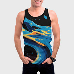 Майка-безрукавка мужская Синяя волна из красок, цвет: 3D-черный — фото 2