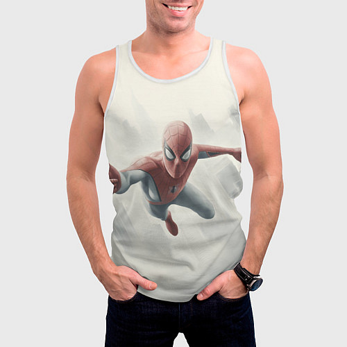Мужская майка без рукавов Человек паук в полете / 3D-Белый – фото 3