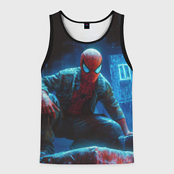 Майка-безрукавка мужская Человек паук сидя, цвет: 3D-черный
