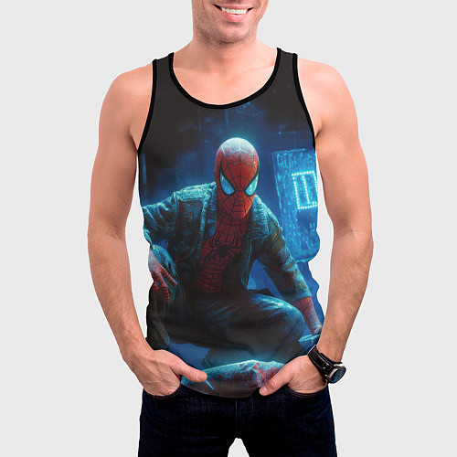Мужская майка без рукавов Человек паук сидя / 3D-Черный – фото 3
