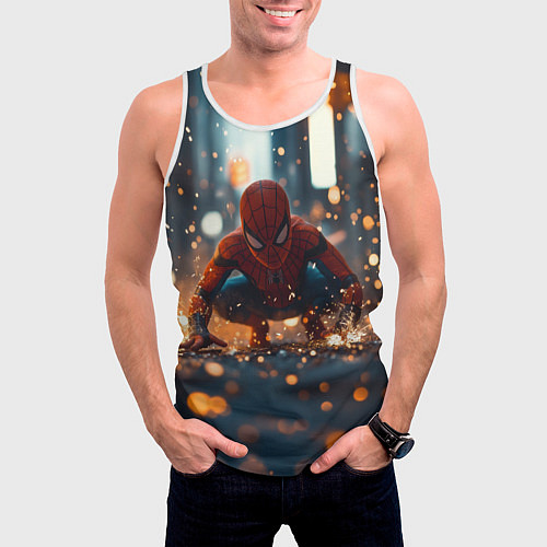 Мужская майка без рукавов Человек паук и золотая пыльца / 3D-Белый – фото 3