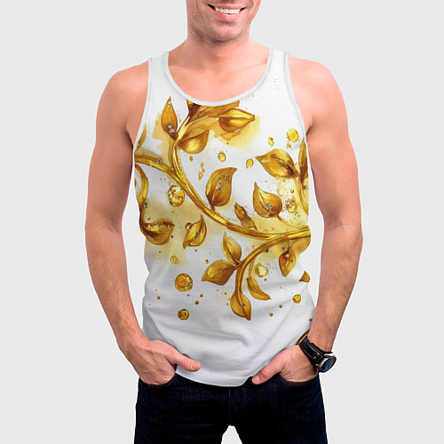 Мужская майка без рукавов Золотые листья на белом / 3D-Белый – фото 3