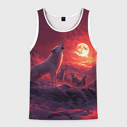 Майка-безрукавка мужская Белый волк воет на луну, цвет: 3D-белый