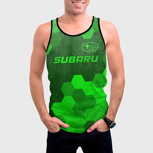 Мужская майка без рукавов Subaru - green gradient посередине / 3D-Черный – фото 3