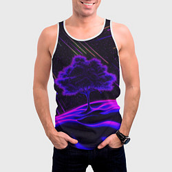 Майка-безрукавка мужская Дерево и звездопад неоновый космос, цвет: 3D-белый — фото 2