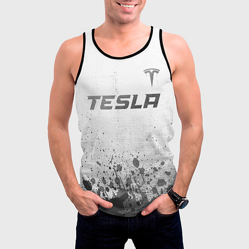Мужская майка без рукавов Tesla - white gradient посередине / 3D-Черный – фото 3