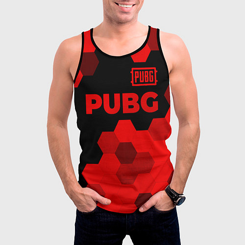 Мужская майка без рукавов PUBG - red gradient посередине / 3D-Черный – фото 3