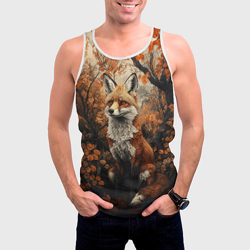 Мужская майка без рукавов Лис в лесной чаще / 3D-Белый – фото 3