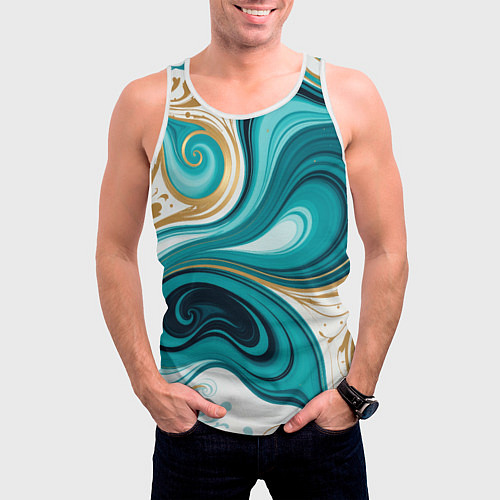 Мужская майка без рукавов Бирюза и золото / 3D-Белый – фото 3