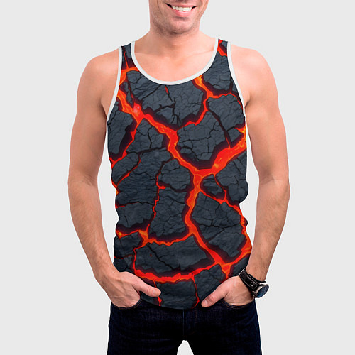 Мужская майка без рукавов Текущая в породе лава / 3D-Белый – фото 3
