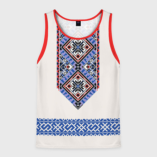 Мужская майка без рукавов Славянская вышиванка - узор обережник / 3D-Красный – фото 1