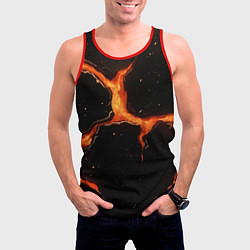 Майка-безрукавка мужская Оранжевый разлом на черной текстуре, цвет: 3D-красный — фото 2