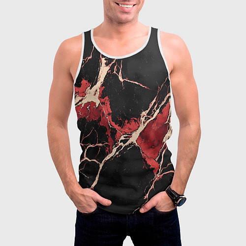 Мужская майка без рукавов Красно-черная потертая текстура / 3D-Белый – фото 3