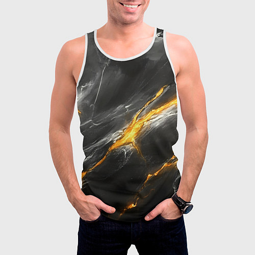 Мужская майка без рукавов Серая текстура с золотым разломом / 3D-Белый – фото 3