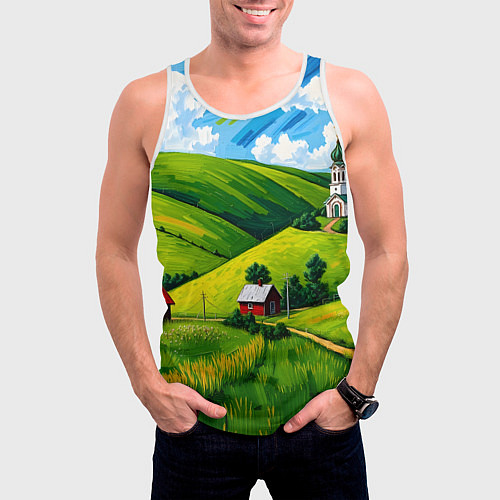 Мужская майка без рукавов Русская деревенька / 3D-Белый – фото 3