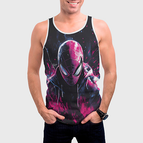 Мужская майка без рукавов Человек-паук и розовая краска / 3D-Белый – фото 3