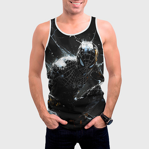 Мужская майка без рукавов Человек-паук в черном костюме / 3D-Белый – фото 3