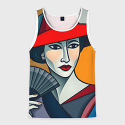 Майка-безрукавка мужская Дама с веером, цвет: 3D-белый