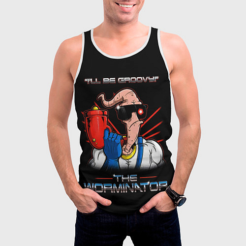 Мужская майка без рукавов Jim - worminator / 3D-Белый – фото 3