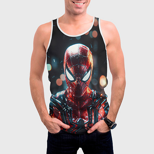 Мужская майка без рукавов Человек-паук и вспышки света / 3D-Белый – фото 3
