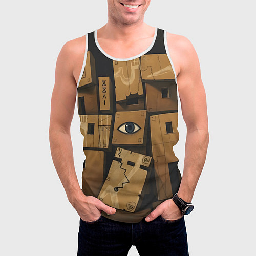 Мужская майка без рукавов Коробки и глаз / 3D-Белый – фото 3
