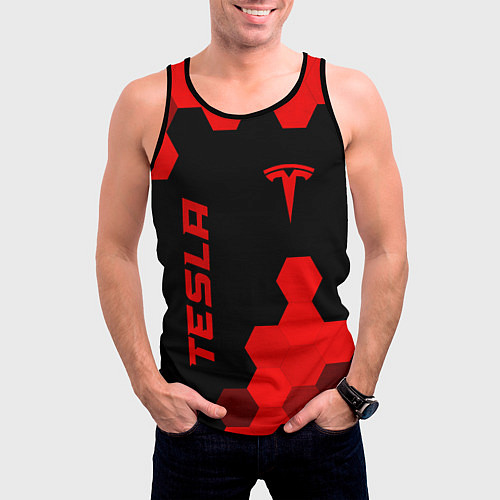 Мужская майка без рукавов Tesla - red gradient вертикально / 3D-Черный – фото 3