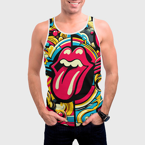 Мужская майка без рукавов Rolling Stones logo - pop art pattern / 3D-Белый – фото 3