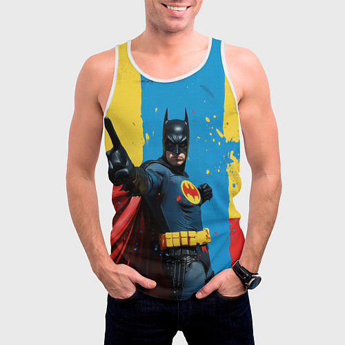 Мужская майка без рукавов Бэтмен предупреждает / 3D-Белый – фото 3