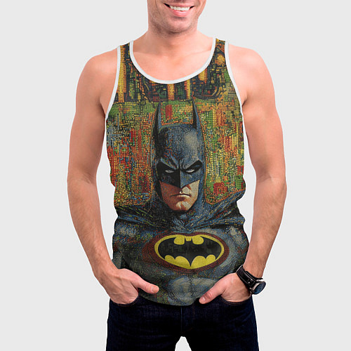 Мужская майка без рукавов Текстурный Бэтмен / 3D-Белый – фото 3