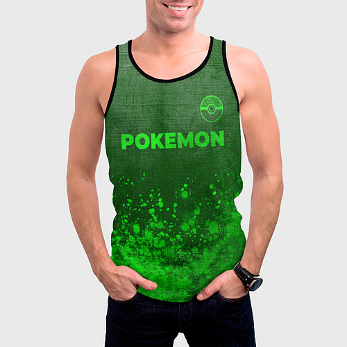 Мужская майка без рукавов Pokemon - green gradient посередине / 3D-Черный – фото 3