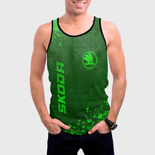 Мужская майка без рукавов Skoda - green gradient вертикально / 3D-Черный – фото 3