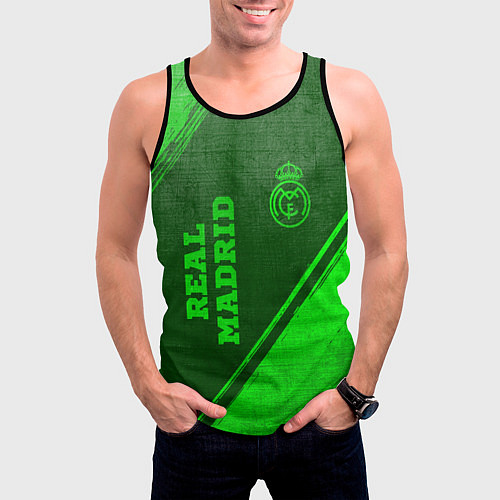 Мужская майка без рукавов Real Madrid - green gradient вертикально / 3D-Черный – фото 3