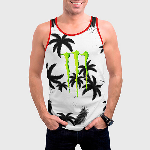 Мужская майка без рукавов Monster energy пальмы / 3D-Красный – фото 3