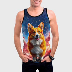 Майка-безрукавка мужская Корги и космическое небо, цвет: 3D-черный — фото 2