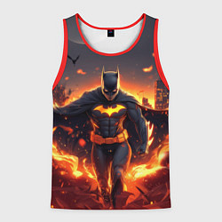 Майка-безрукавка мужская Бэтмен - летучие мыши и огонь, цвет: 3D-красный
