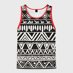 Майка-безрукавка мужская Черно белый орнамент в этническом стиле, цвет: 3D-красный