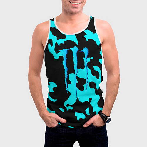 Мужская майка без рукавов Monster energy камуфляж голубой / 3D-Белый – фото 3