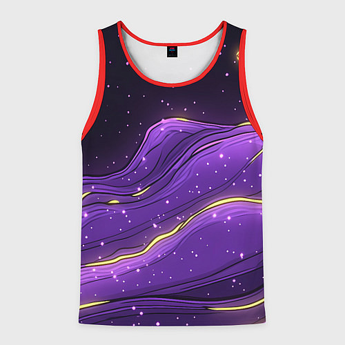 Мужская майка без рукавов Фиолетовая текстура с золотыми звездочками / 3D-Красный – фото 1