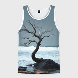Майка-безрукавка мужская Дерево и море, цвет: 3D-белый