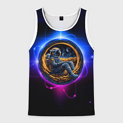 Майка-безрукавка мужская Космонавт в луне, цвет: 3D-белый