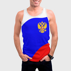 Майка-безрукавка мужская Россия волна и герб, цвет: 3D-белый — фото 2