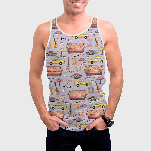 Мужская майка без рукавов Друзья - паттерн / 3D-Белый – фото 3