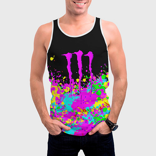 Мужская майка без рукавов Monster energy краски неоновые / 3D-Белый – фото 3